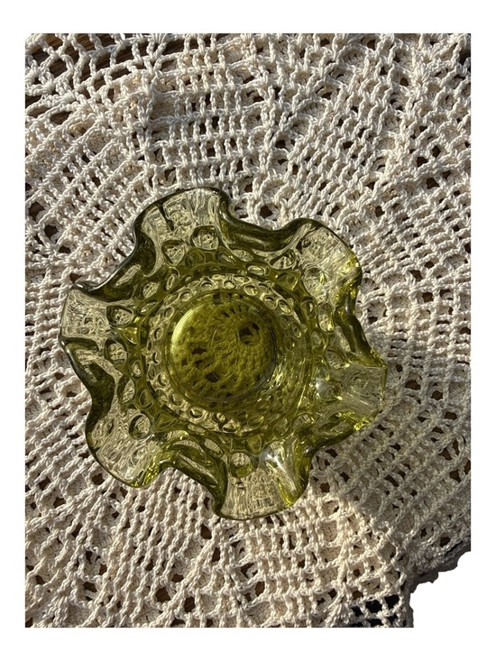 Fenton Olive Green Hobnail Ruffled Glass Bowl - Picture 4 of 4